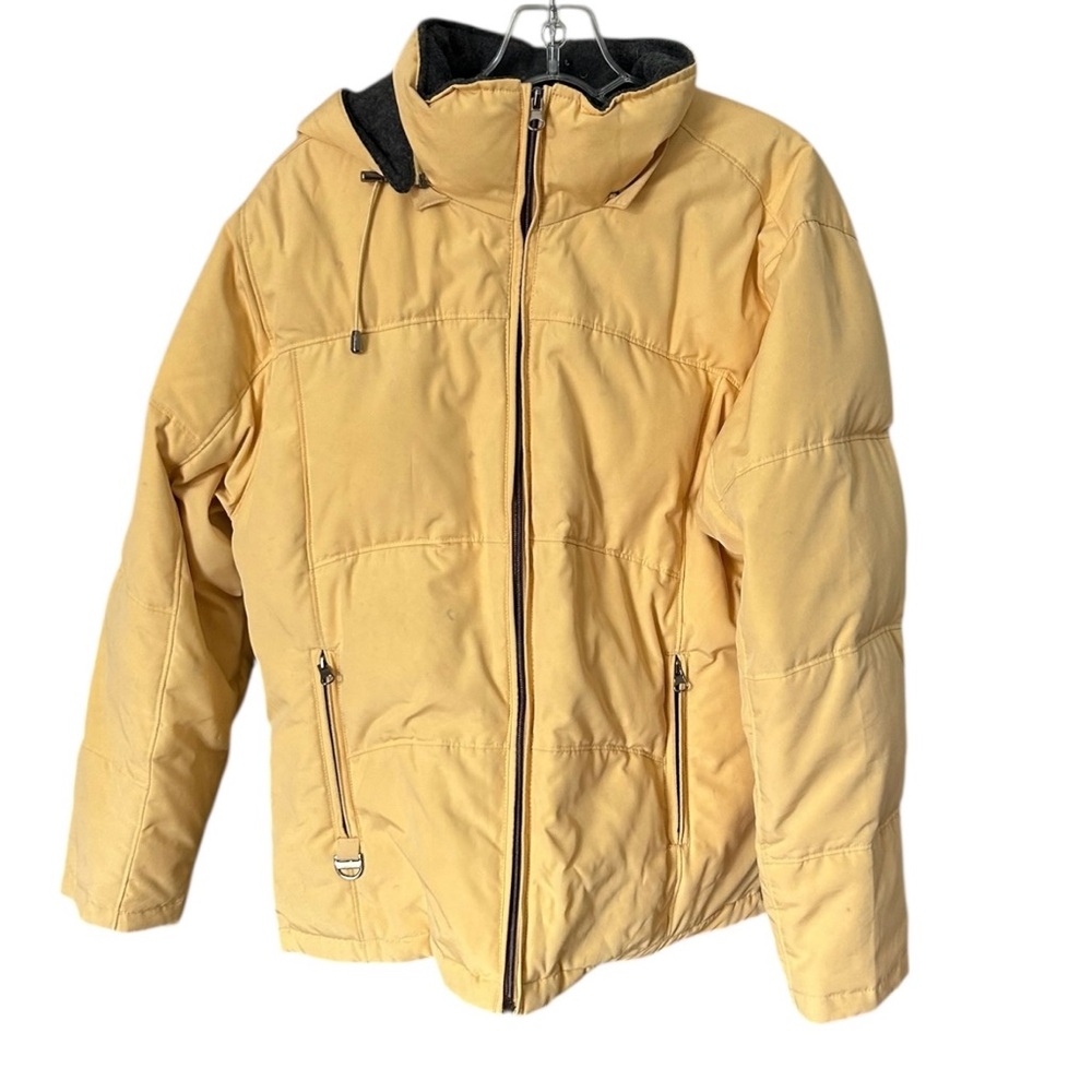 Marvin Richards Women's Hooded Puffer Coat Jacket LG Yellow Ski Heavy FLAWS READ